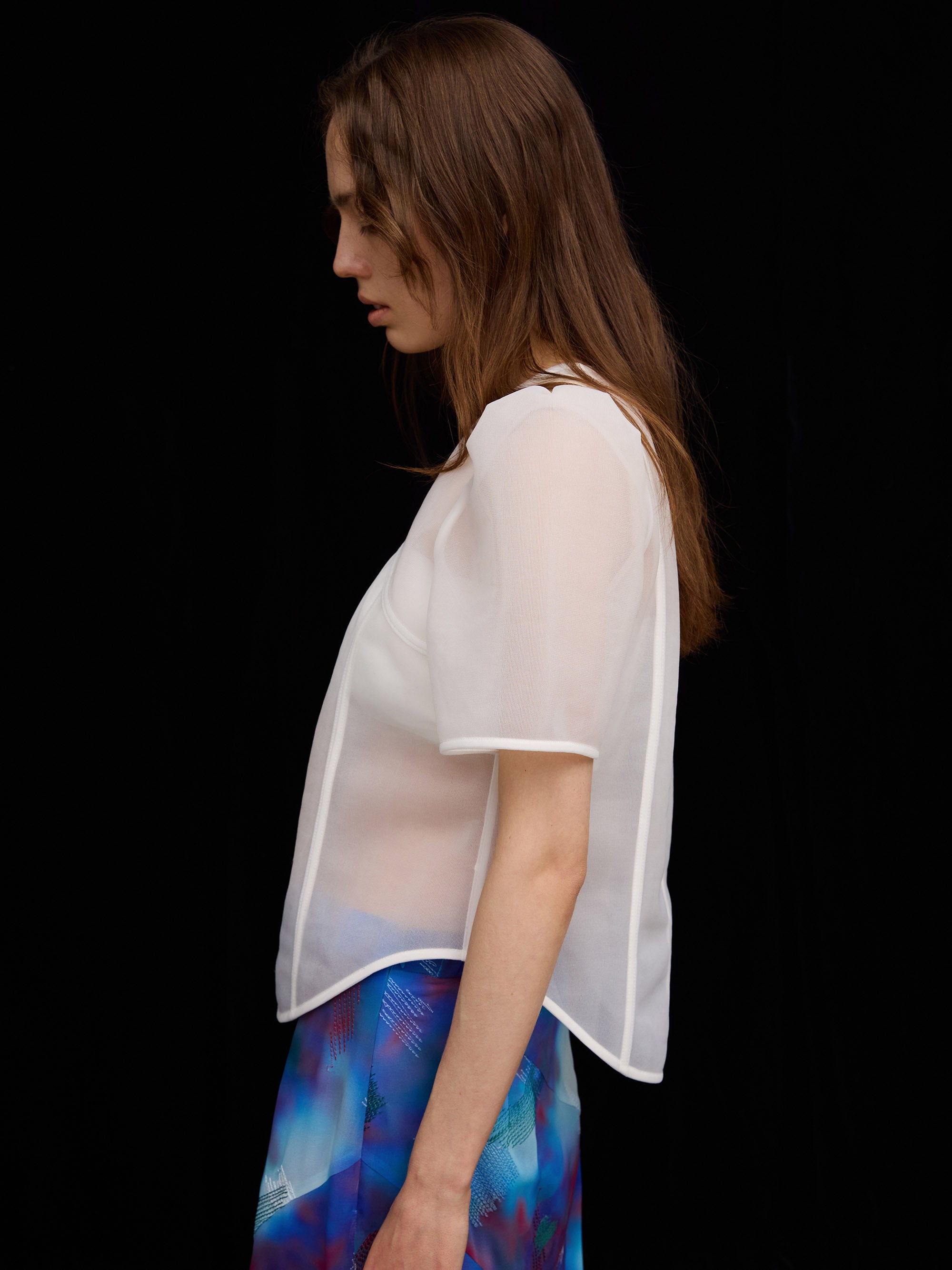 SHEER CARDBOARD PUFF SHOULDER TOP