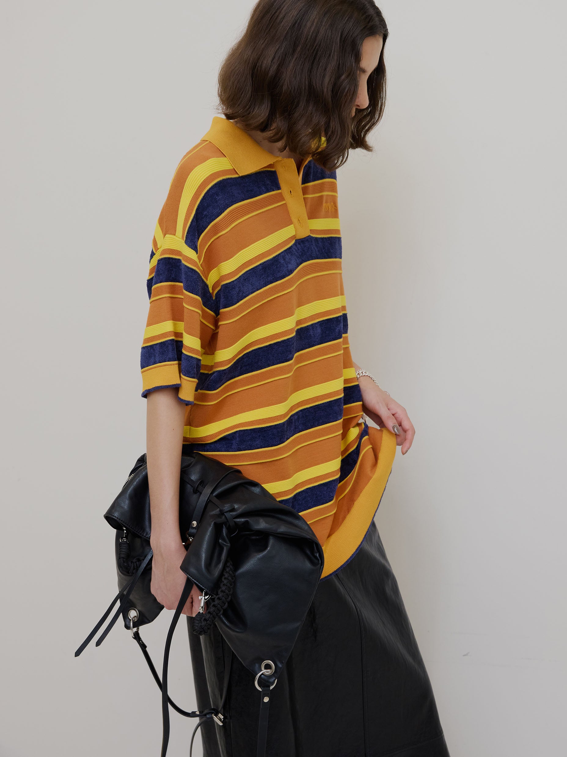 MULTI BORDER LOGO KNIT POLO TOP