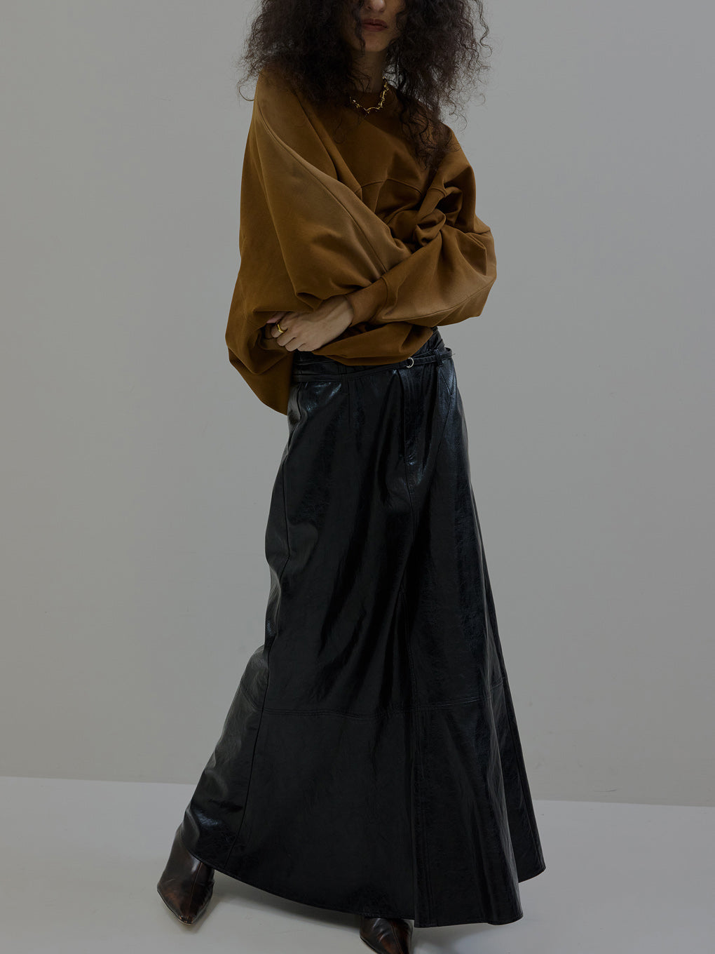 WAIST DESIGN BELT SEMI FLARE SKIRT