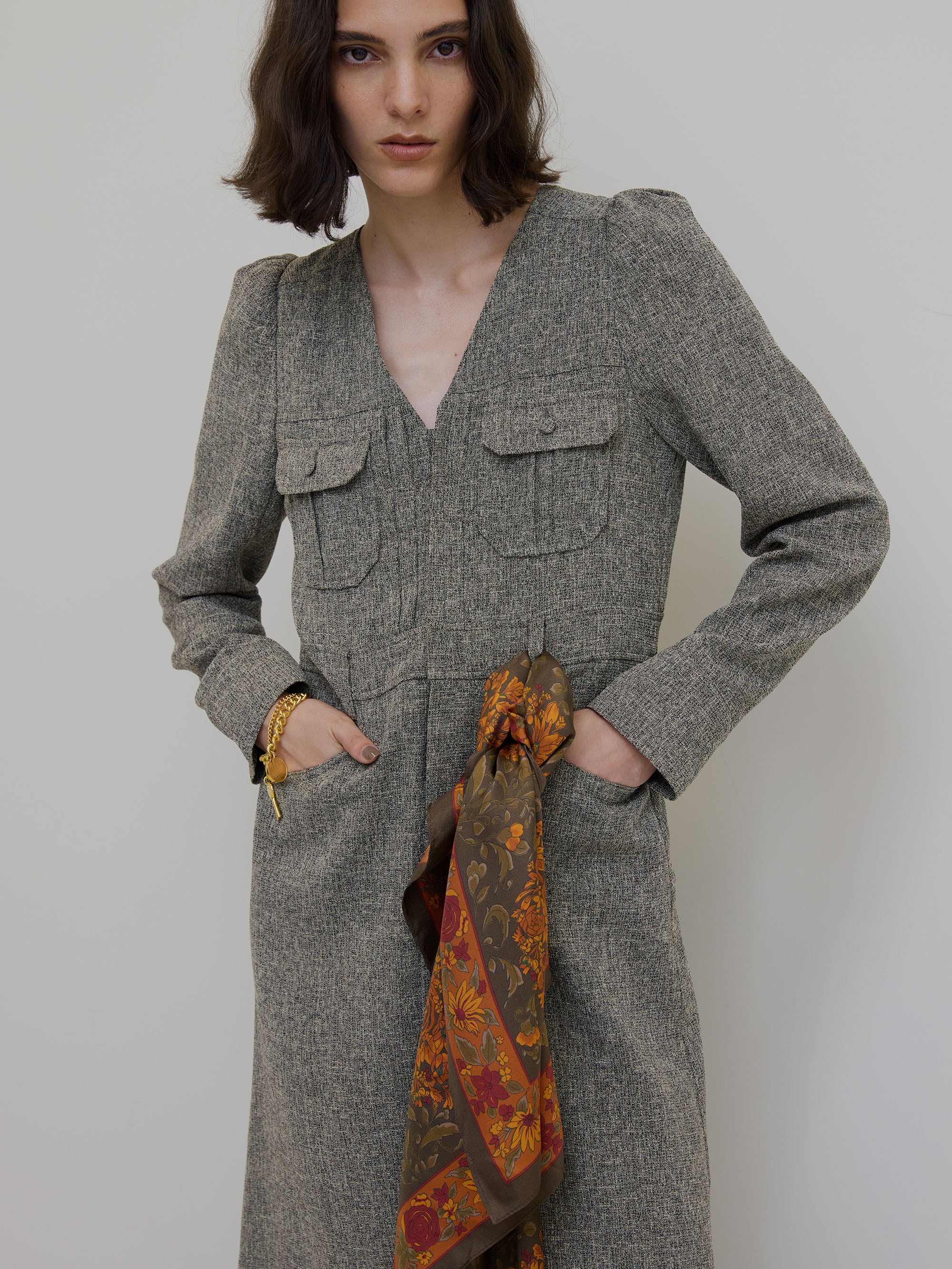 ADORABLE BACK RIBBON TWEED DRESS