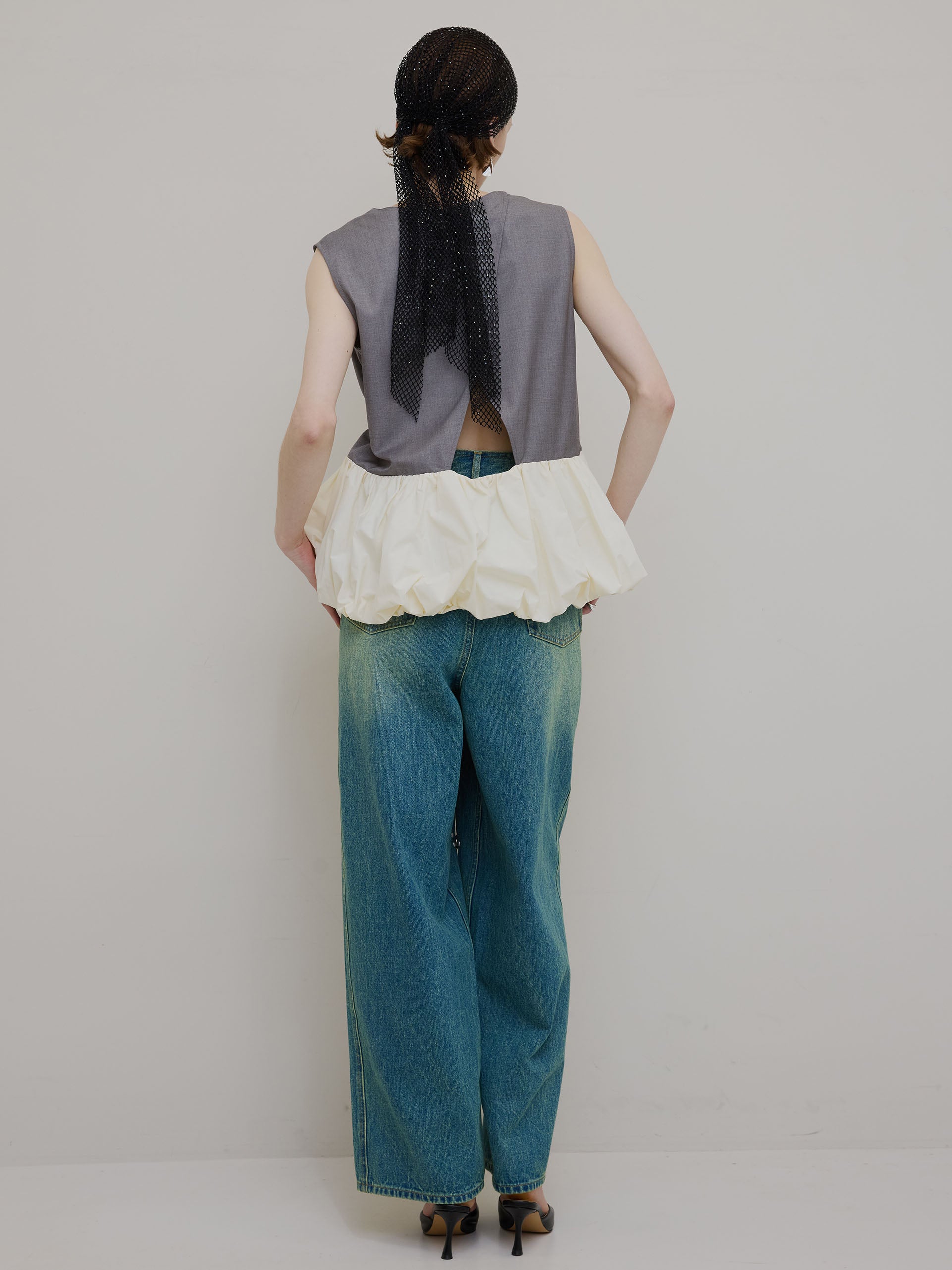 STUDS DETAIL STRAIGHT DENIM PANTS