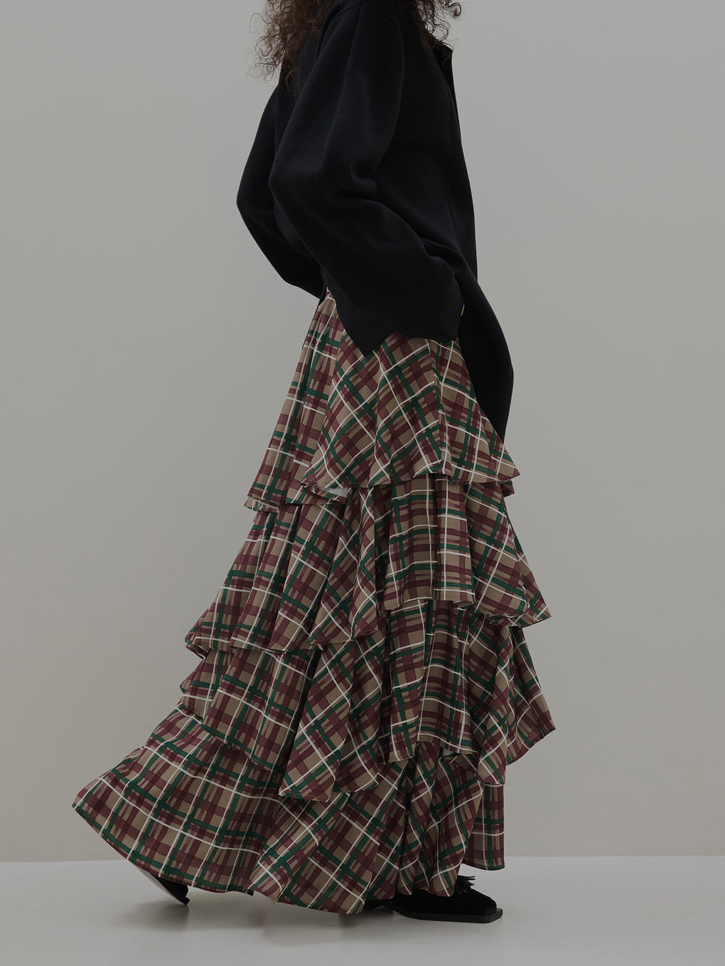 HANDWRITING CHECK TIERED SKIRT