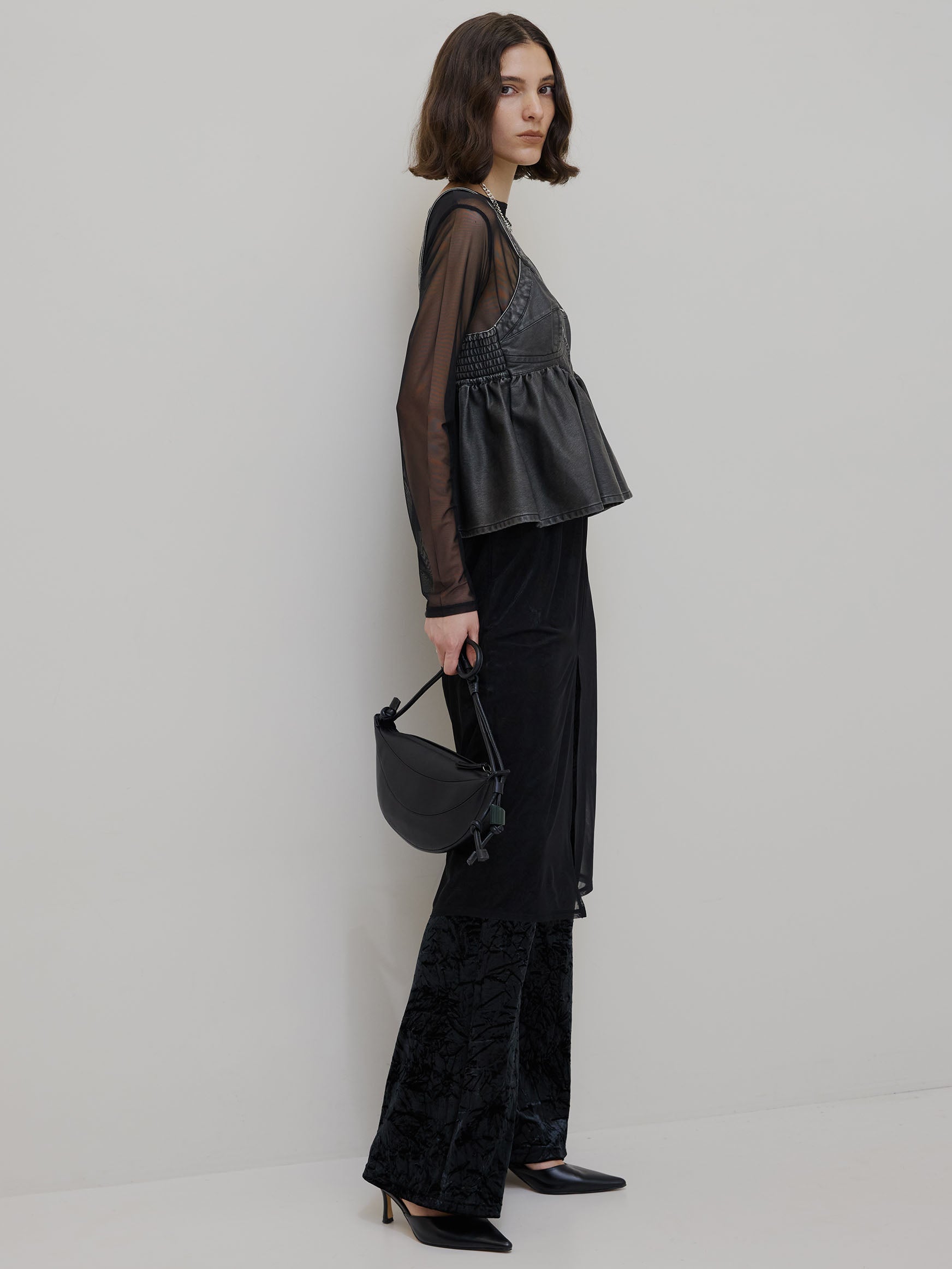 GRUNGE SYNTHETIC LEATHER PEPLUM BUSTIER