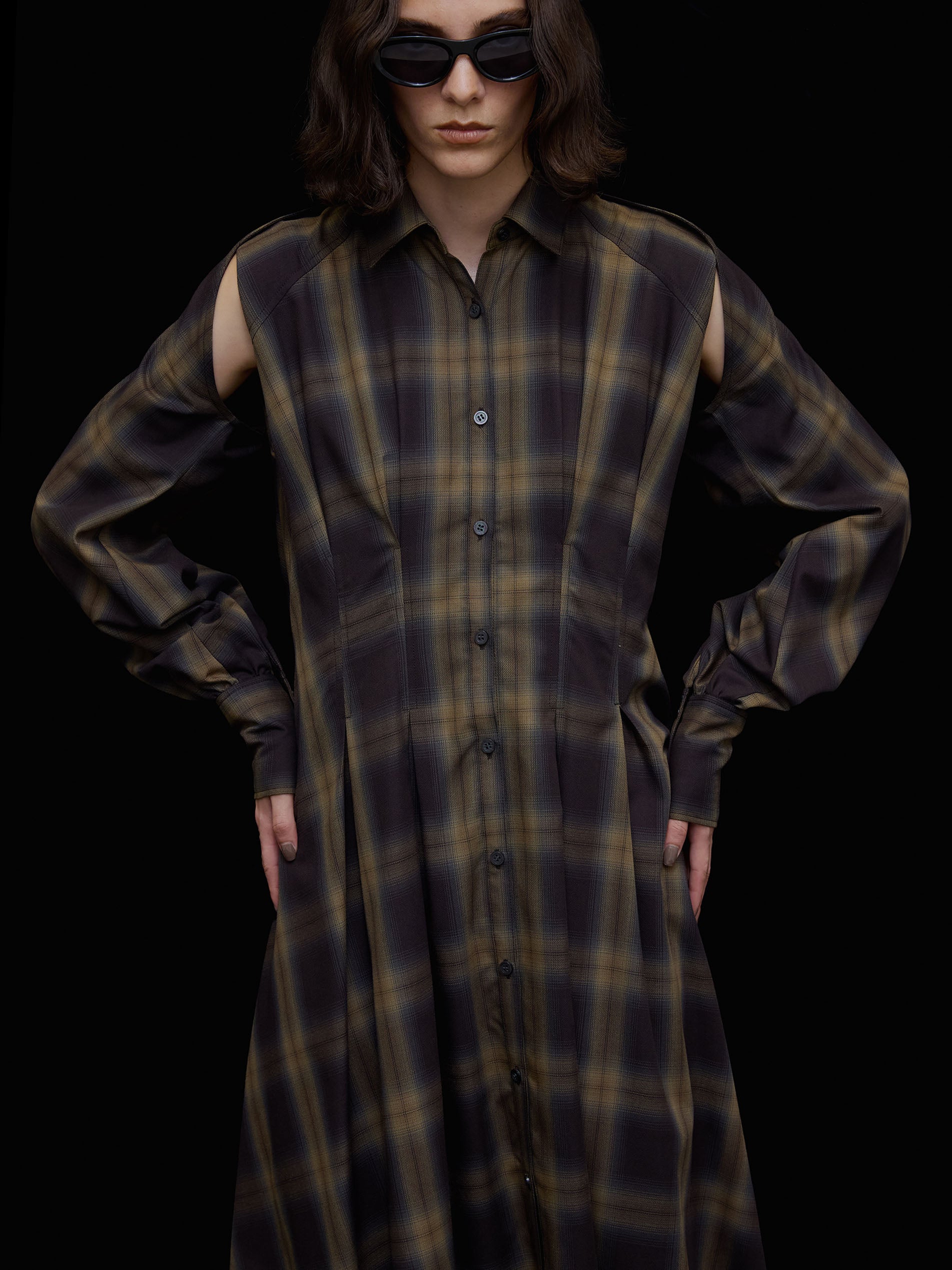 3WAY OMBRE CHECK FLARE DRESS