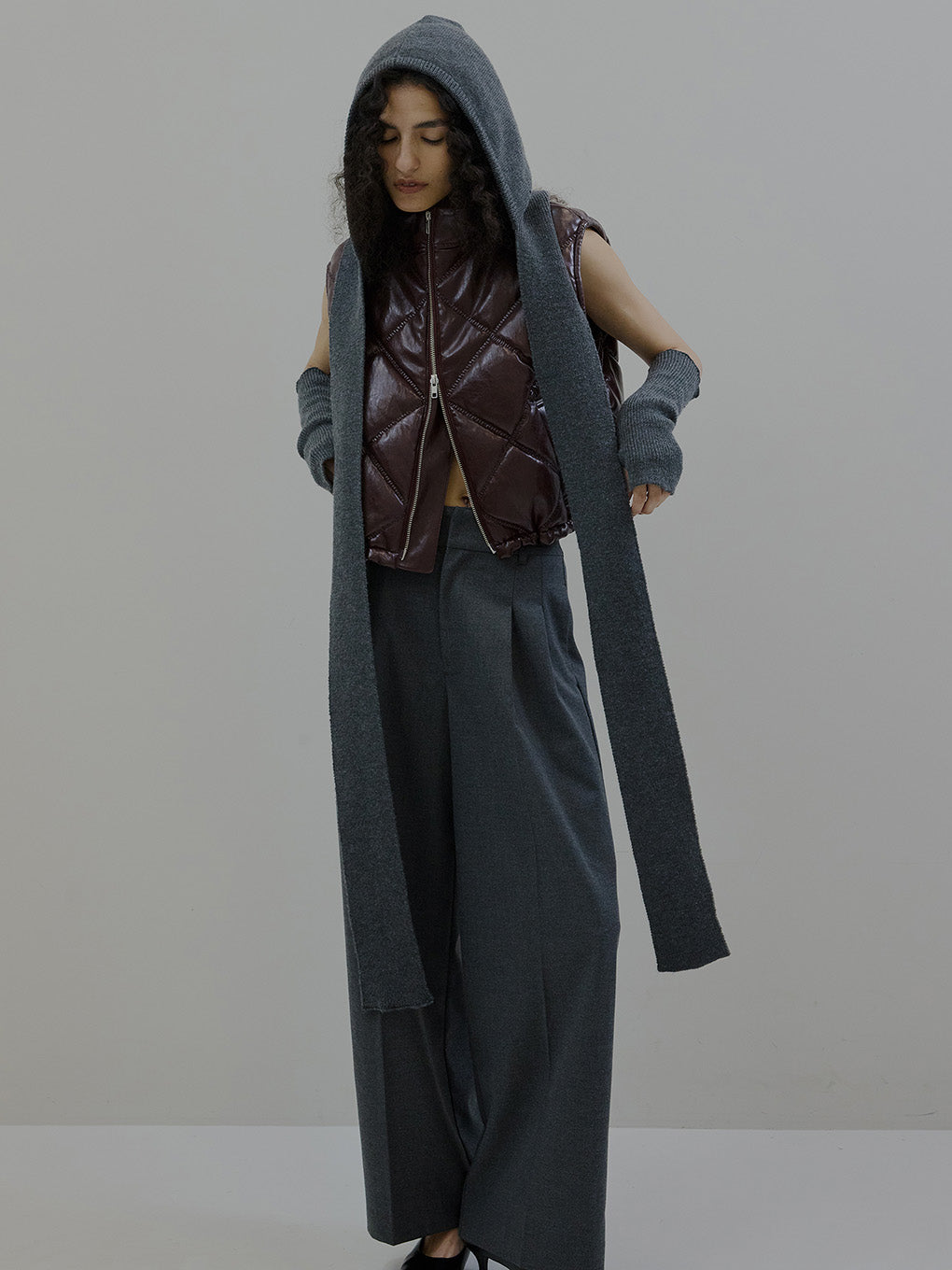 SYNTHETIC LEATHER QUILTING MINI VEST