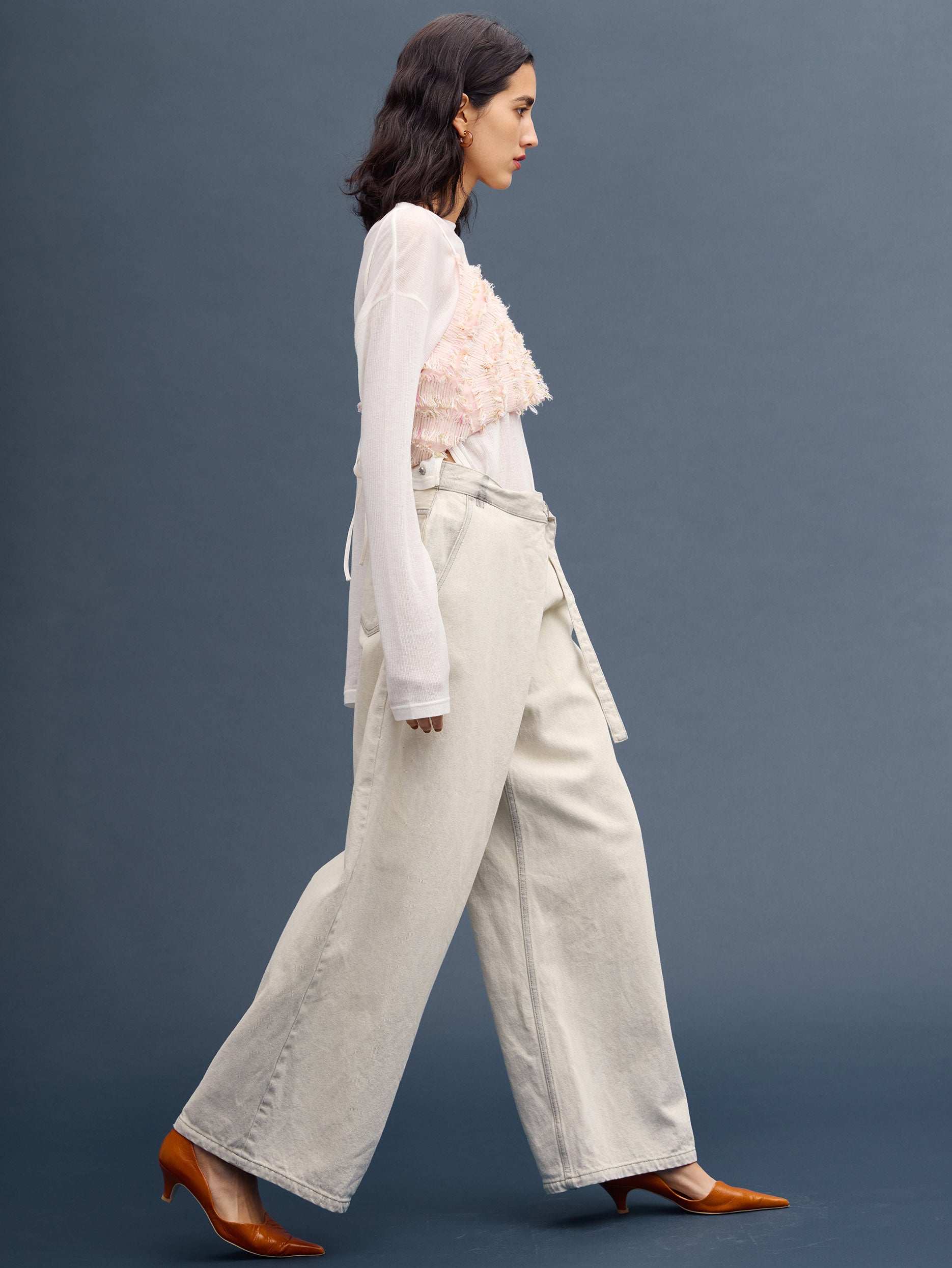 WRAP DENIM WIDE PANTS