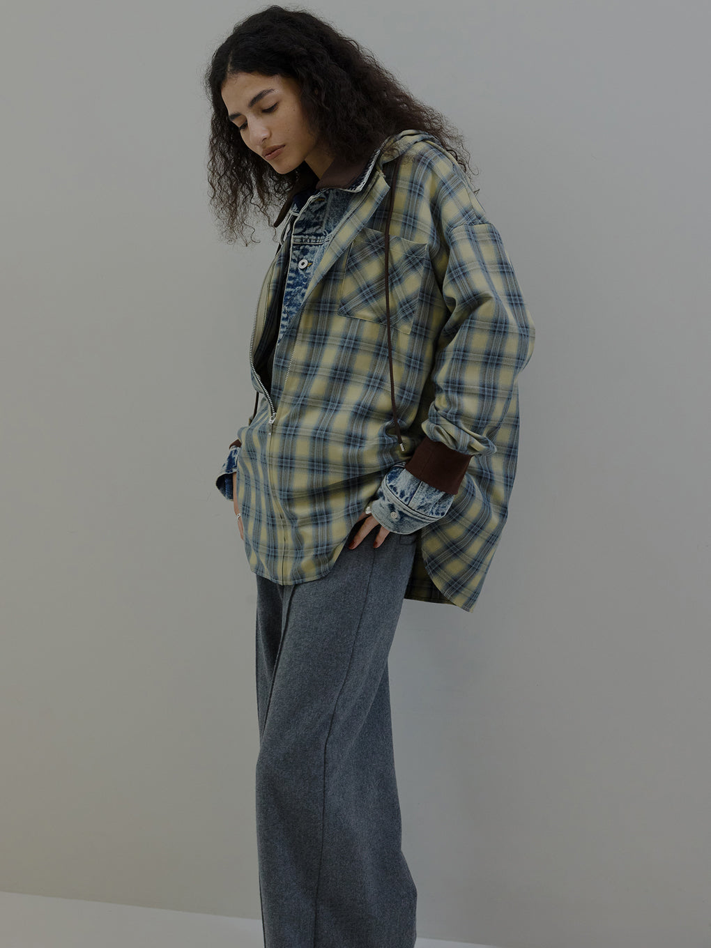 ZIP UP HOODIE CHECK SHIRT