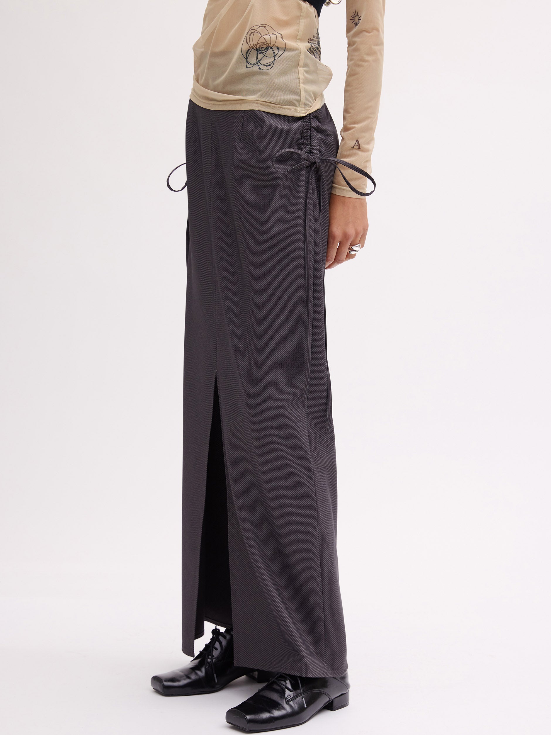 STRIPE DARWSTRING LONG SKIRT