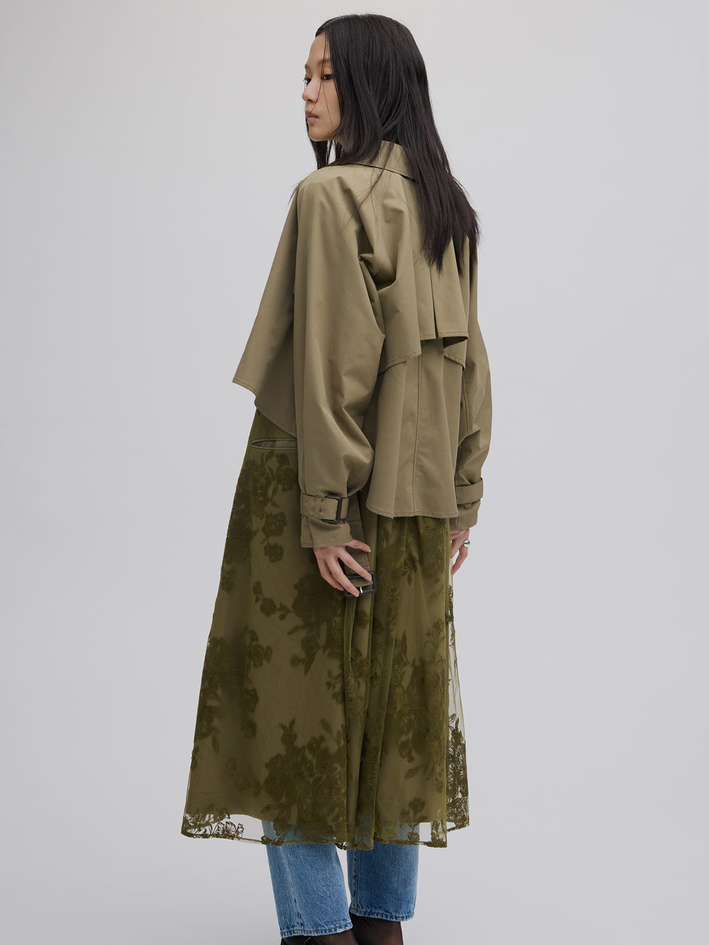 3WAY TULLE EMBROIDERY DOCKING TRENCH COAT
