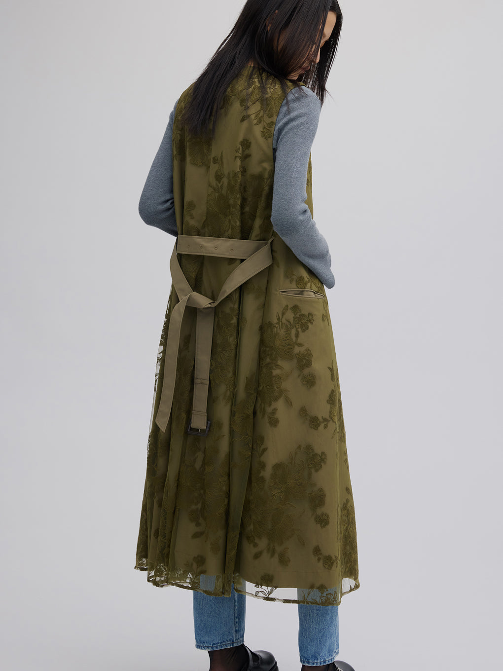 3WAY TULLE EMBROIDERY DOCKING TRENCH COAT