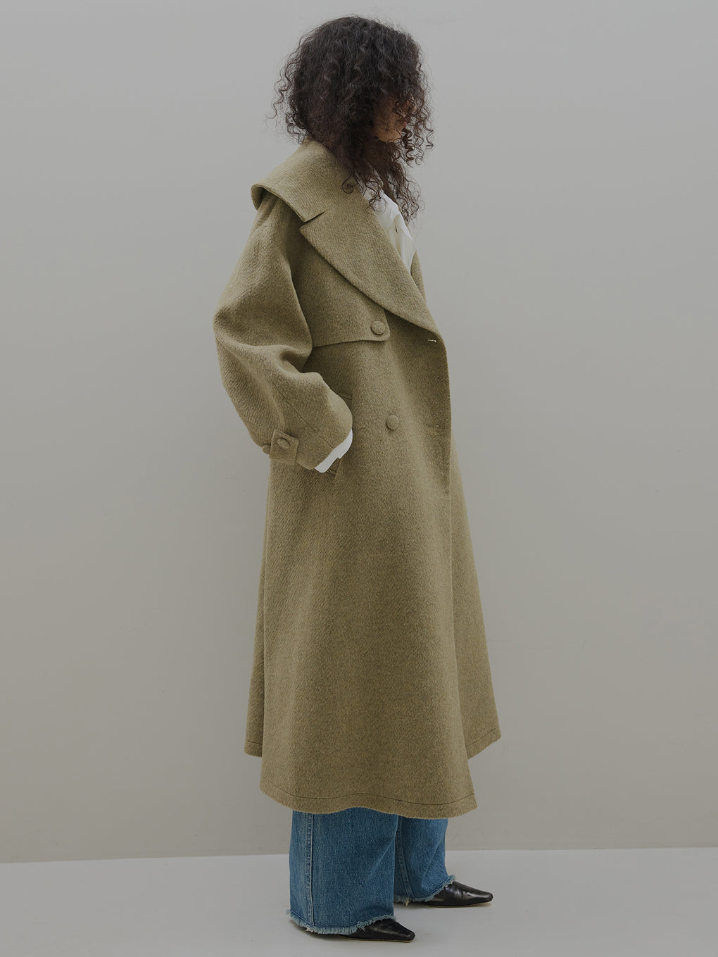 UND BIG ROUND COLLAR WOOL LONG COAT