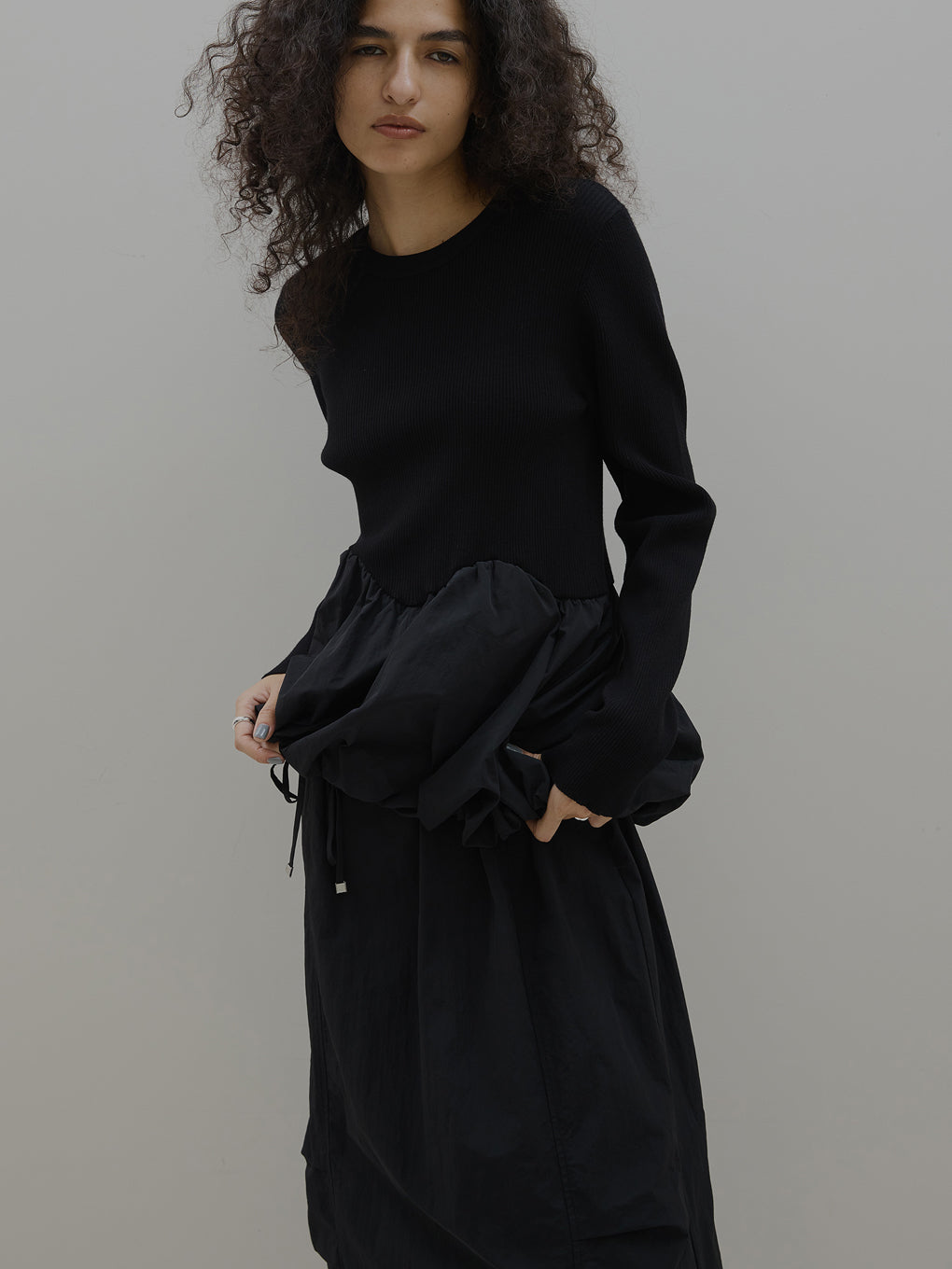 BALLOON DETAIL KNIT DOCKING DRESS