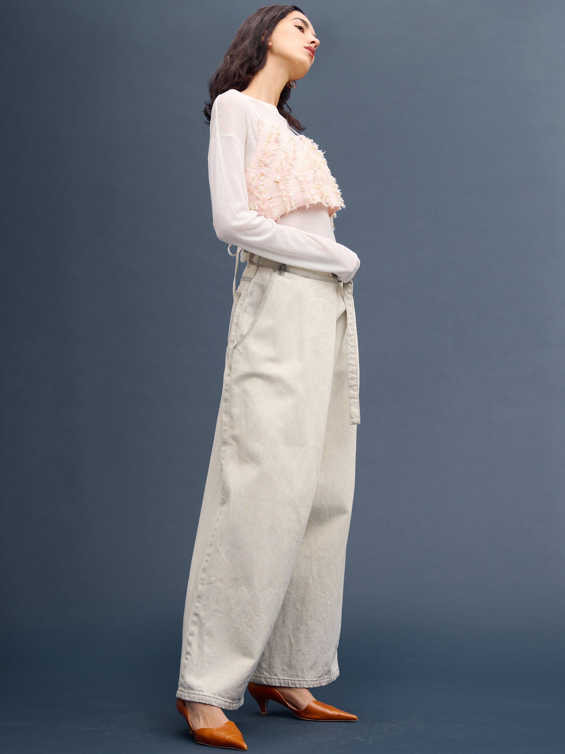 WRAP DENIM WIDE PANTS