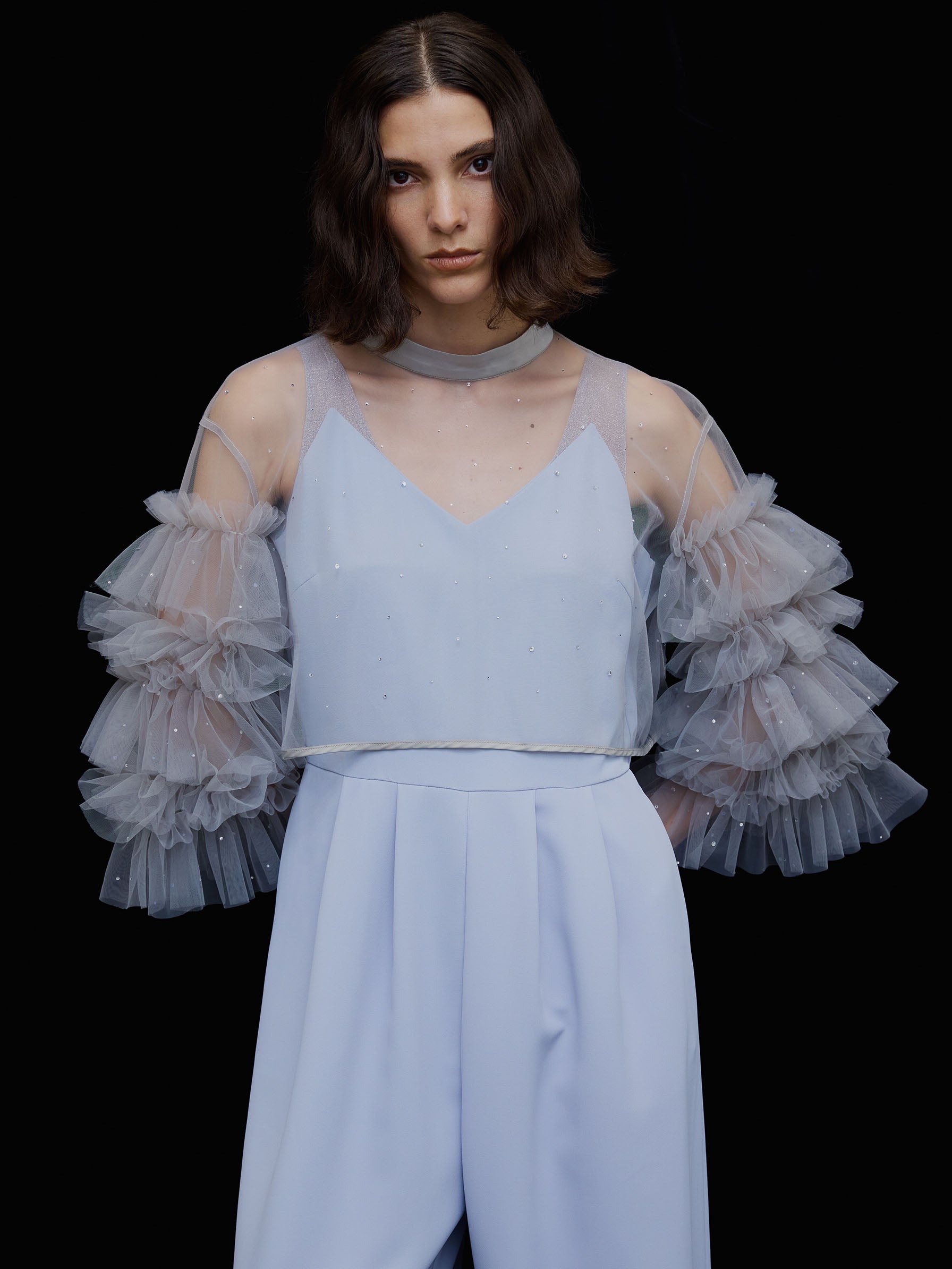 2WAY BIJOU RUFFLE TOP SET ROMPERS