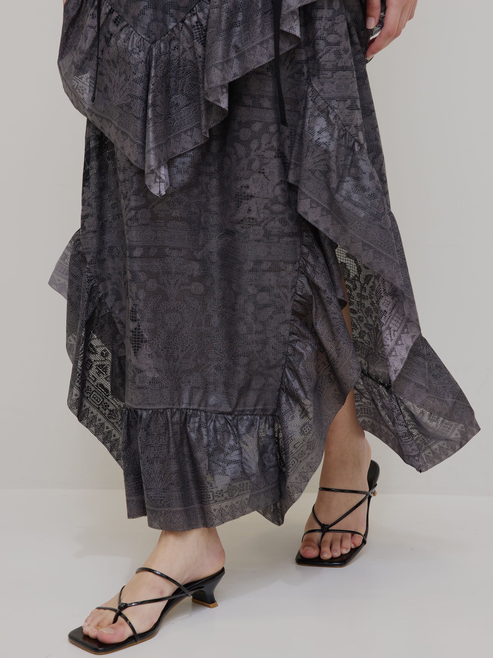 MEDI TROMPE L’OEIL RUFFLE SLIT SKIRT