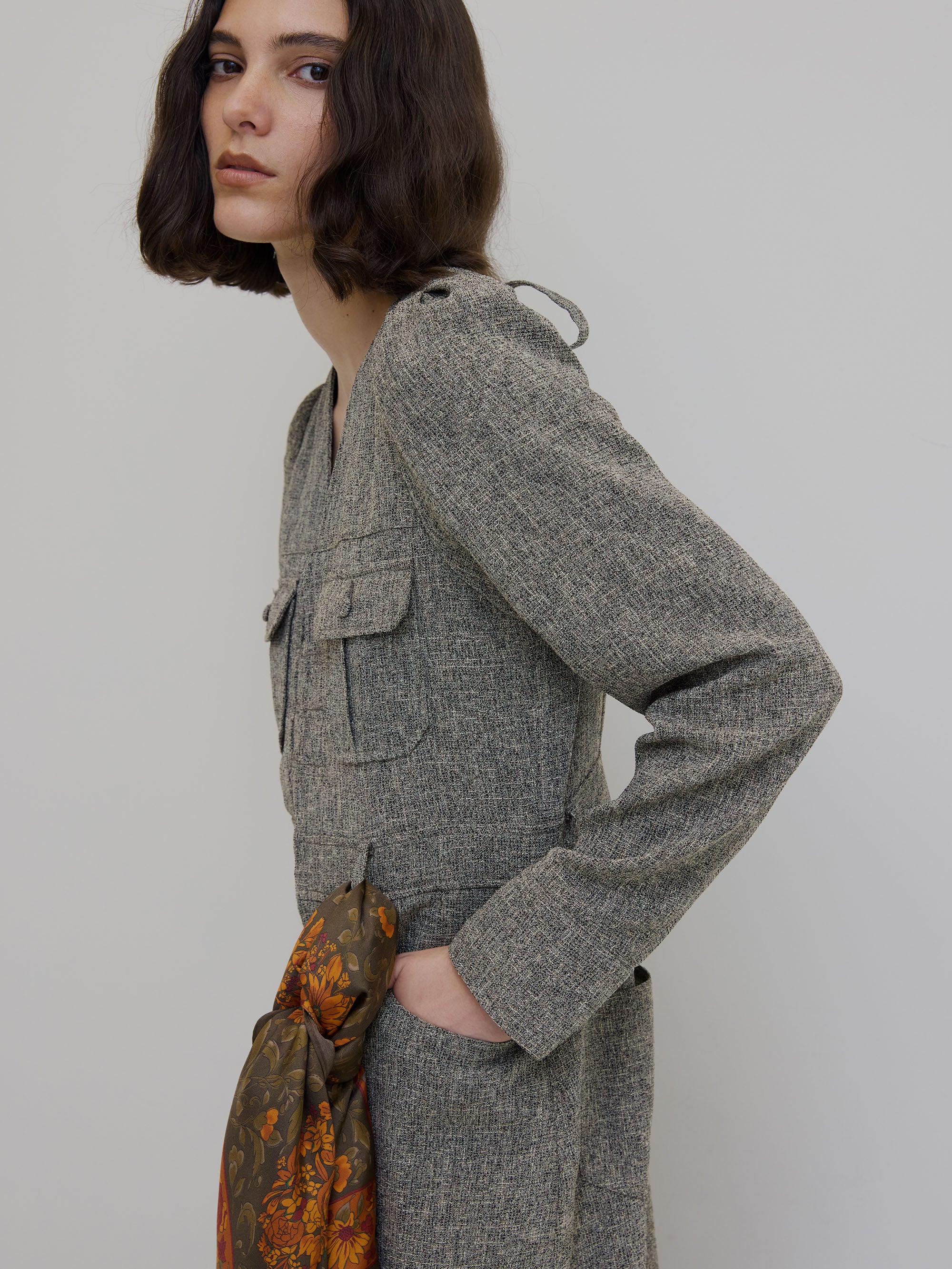 ADORABLE BACK RIBBON TWEED DRESS