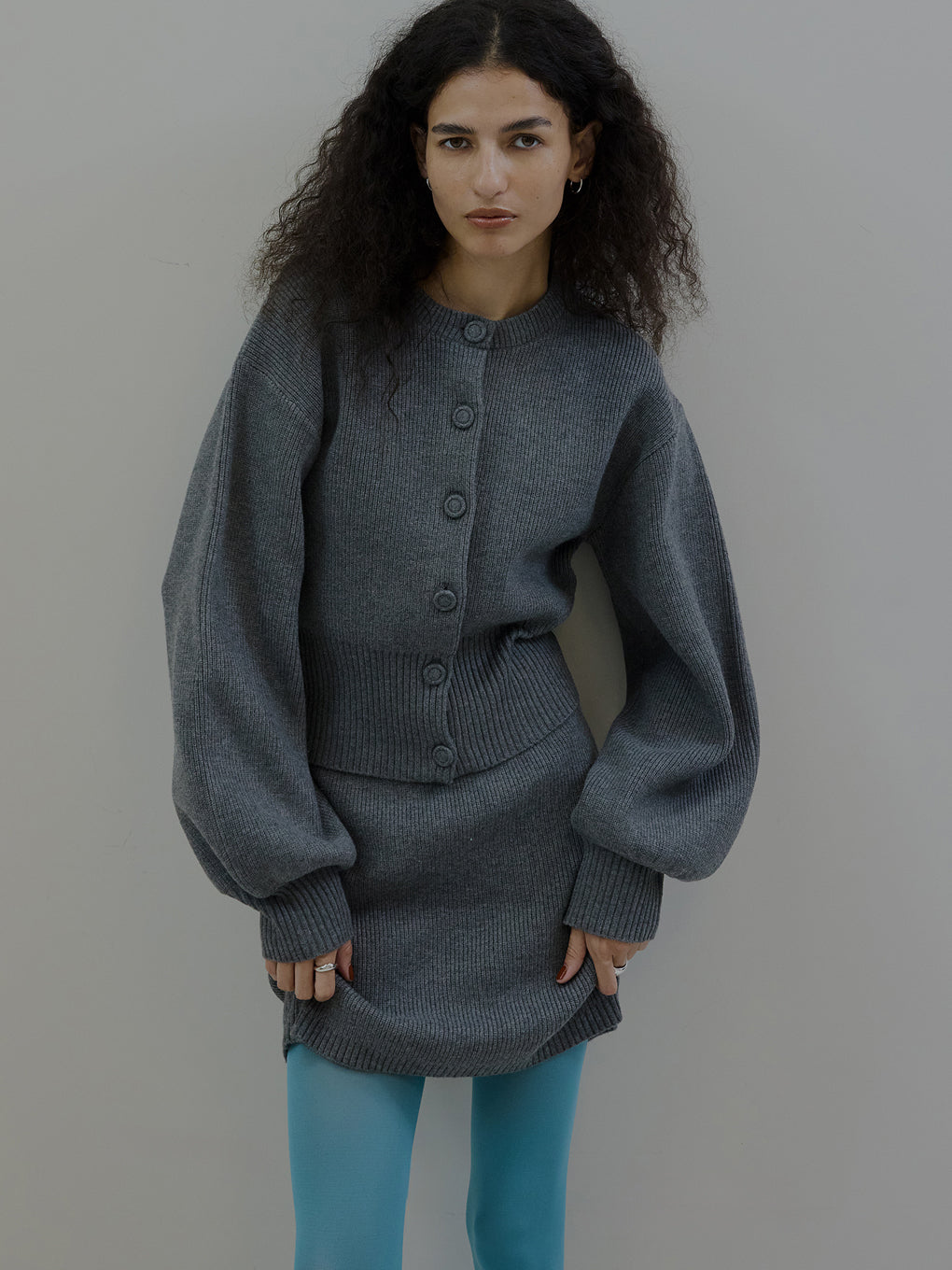SOLID KNIT CARDIGAN WITH SKIRT