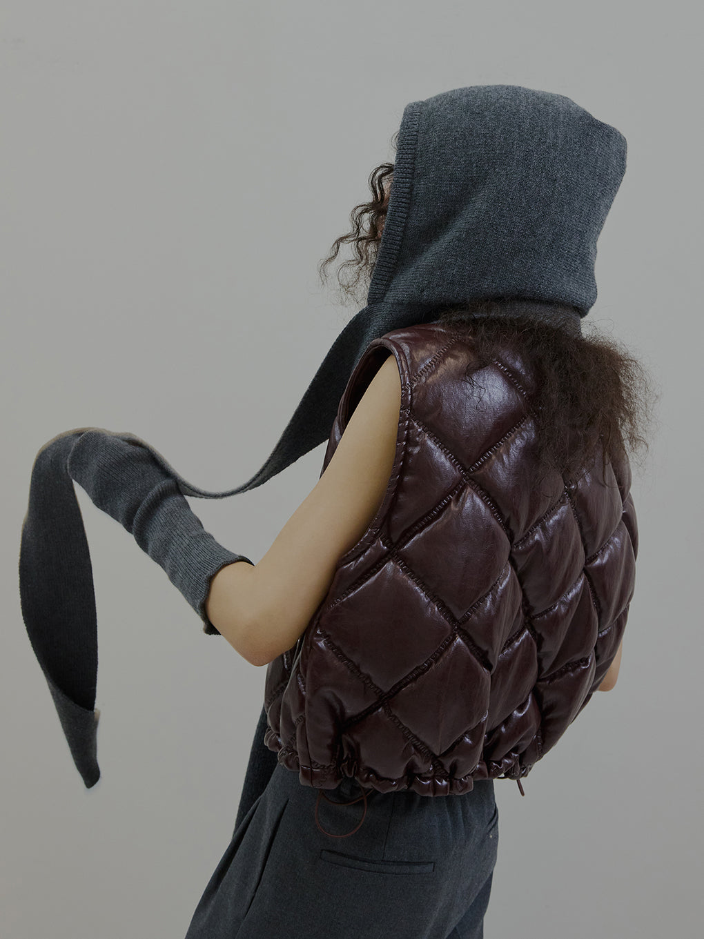 SYNTHETIC LEATHER QUILTING MINI VEST