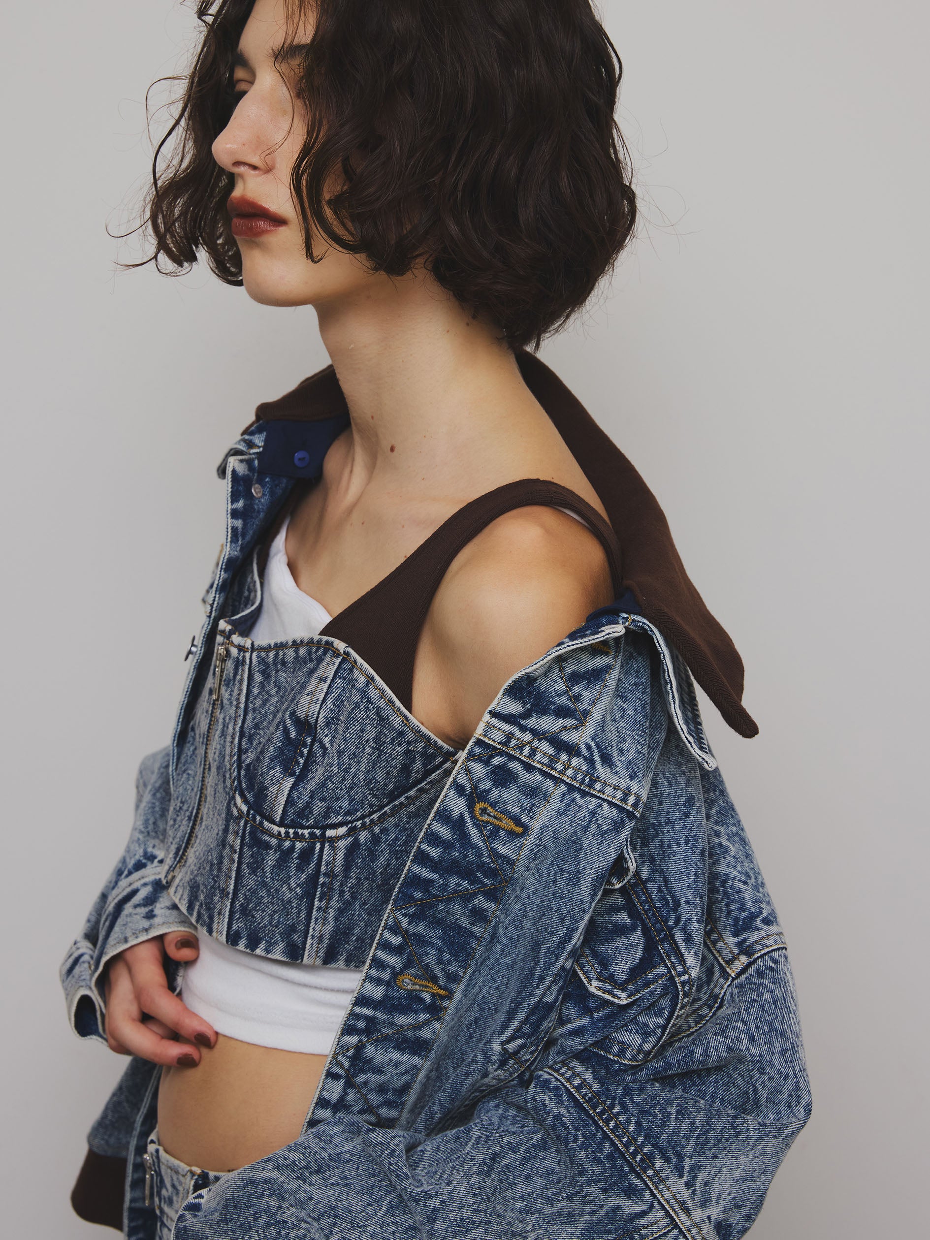 RIB MIX DENIM BUSTIER