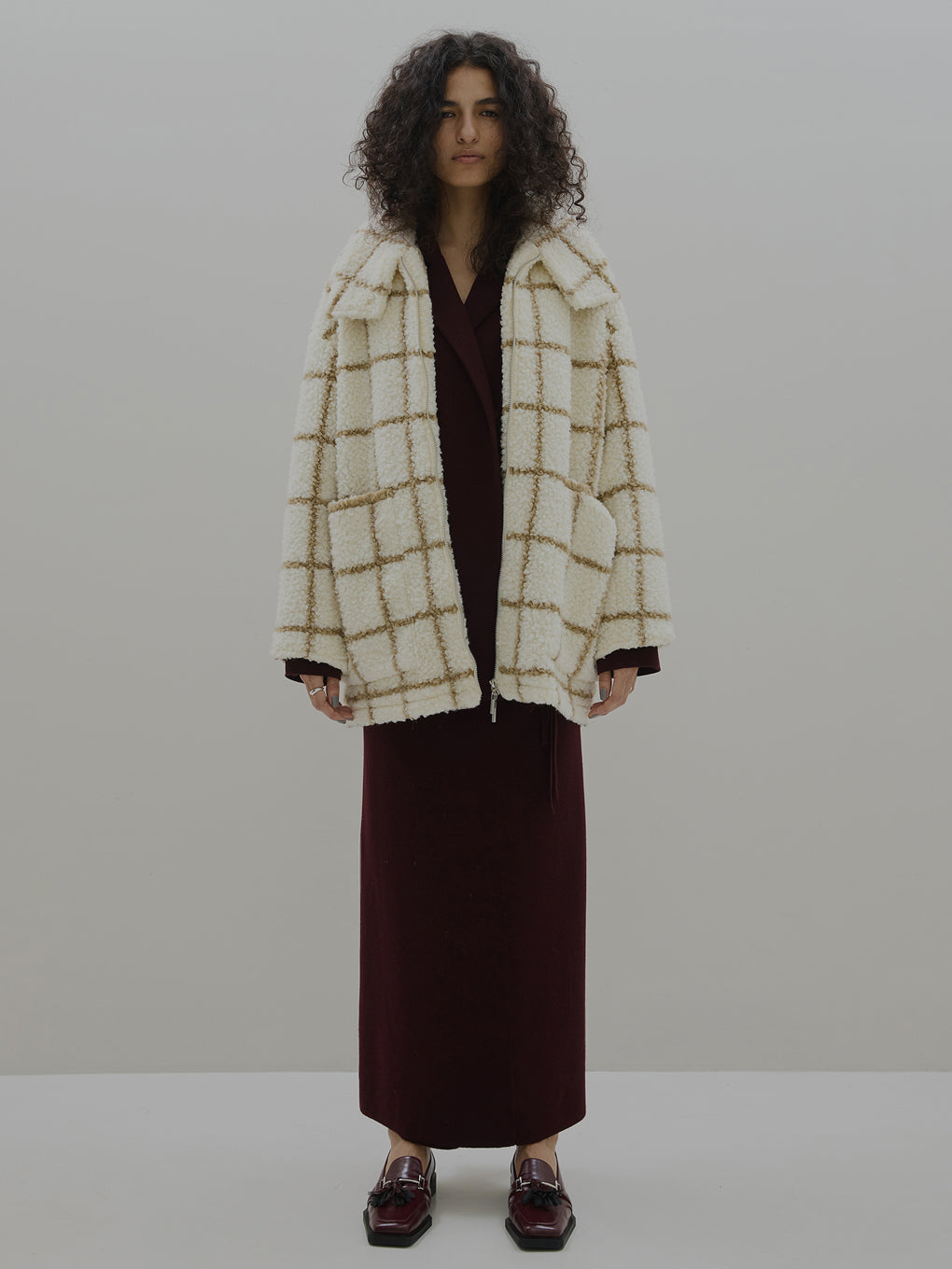 UND WINDOWPANE ZIPUP MIDI COAT