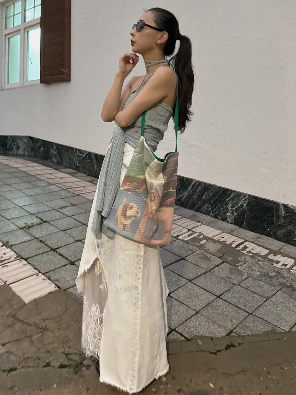 REMAKE LIKE DENIM LACE LAYERED SKIRT