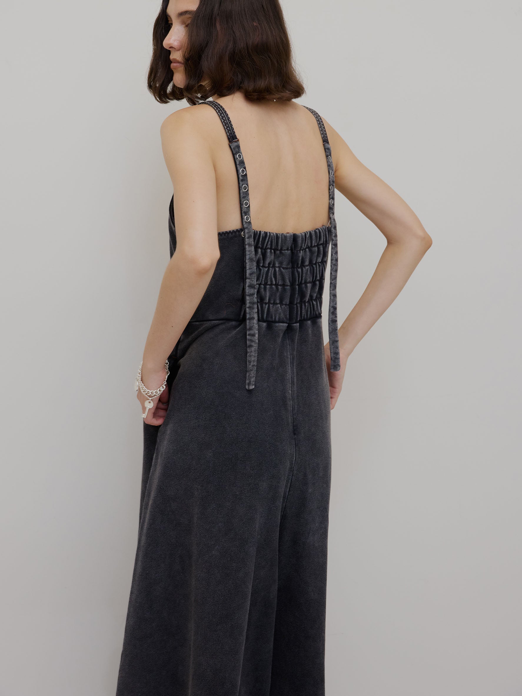 DENIM LIKE VOLUME CAMI ROMPERS