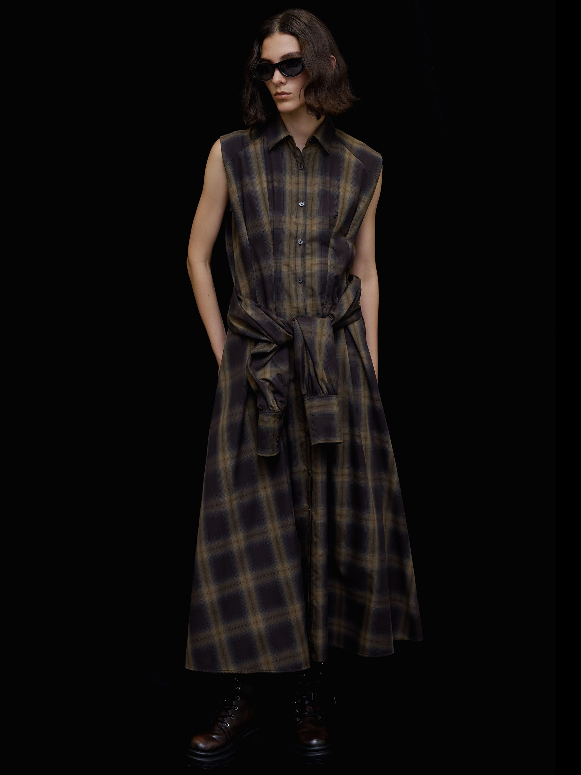3WAY OMBRE CHECK FLARE DRESS