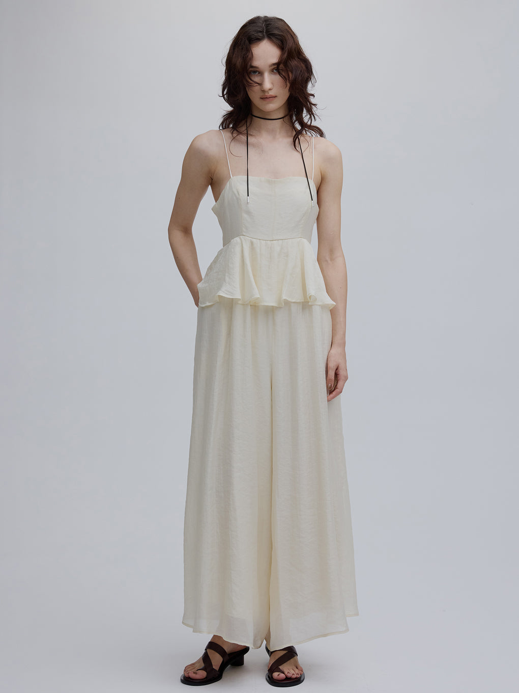 STRUCTURED PEPLUM CAMI ROMPERS