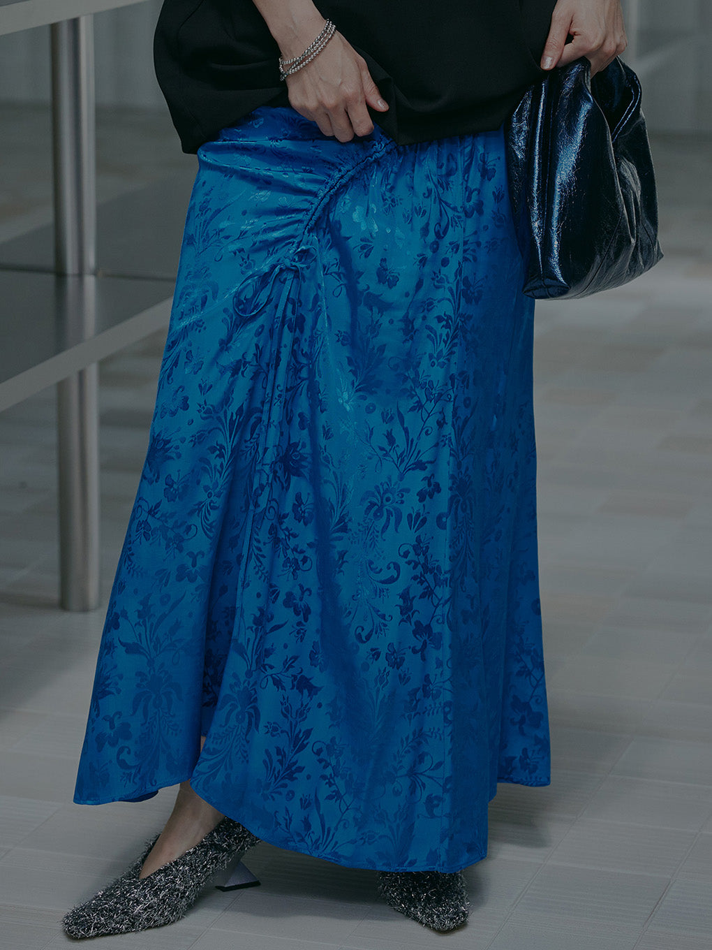 MEDI SATIN JACQUARD GATHER SKIRT