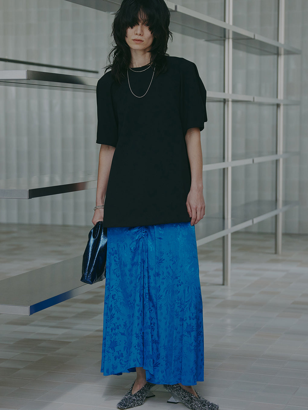 MEDI SATIN JACQUARD GATHER SKIRT