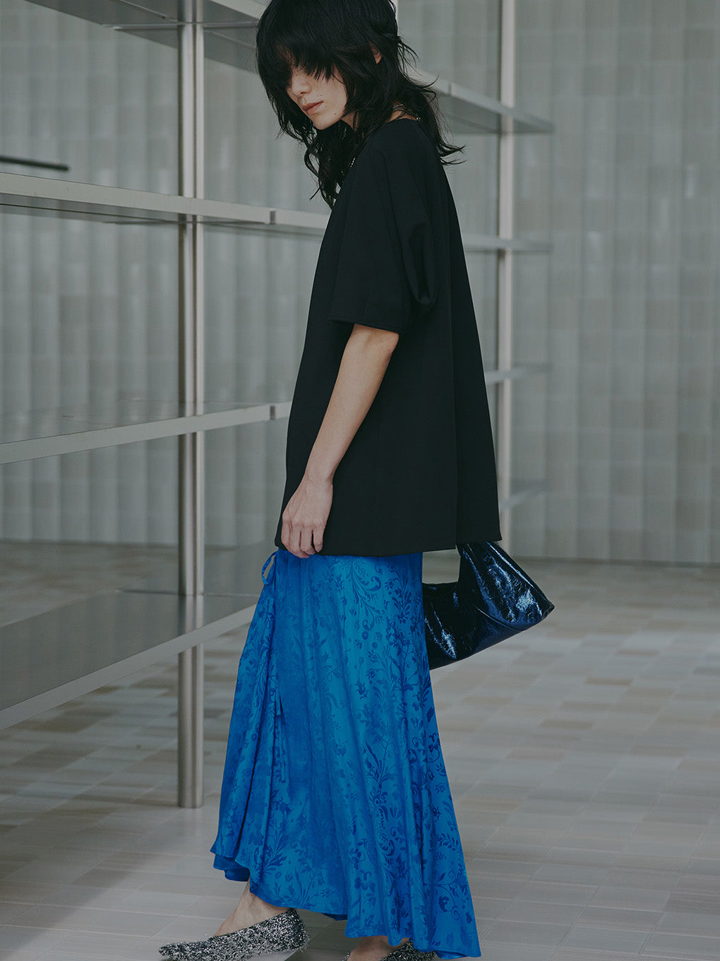 MEDI SATIN JACQUARD GATHER SKIRT