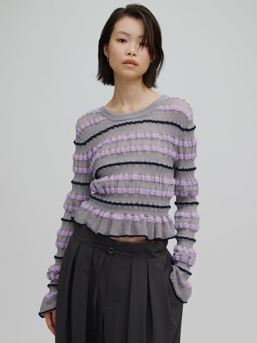 BUMPY MULTI BORDER KNIT TOP