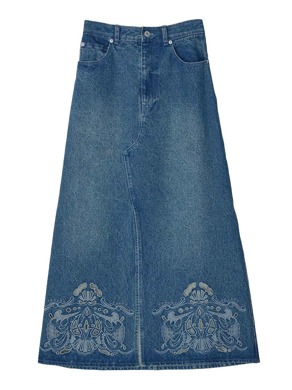 UND CUTWORK EMBROIDERY DENIM SKIRT
