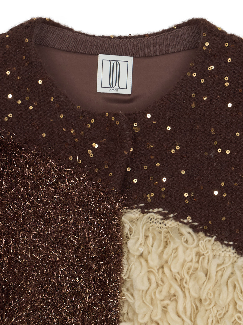 UND MIX YARN PATCHWORK KNIT CARDIGAN