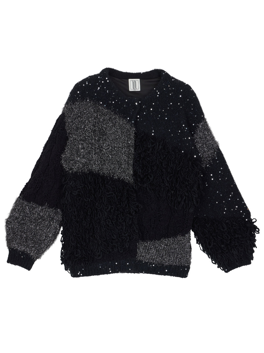 UND MIX YARN PATCHWORK KNIT CARDIGAN