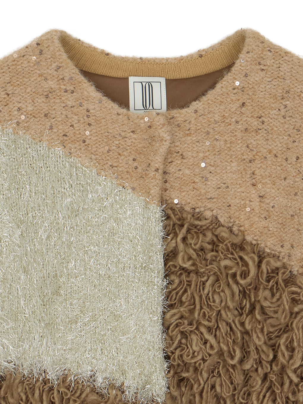 UND MIX YARN PATCHWORK KNIT CARDIGAN