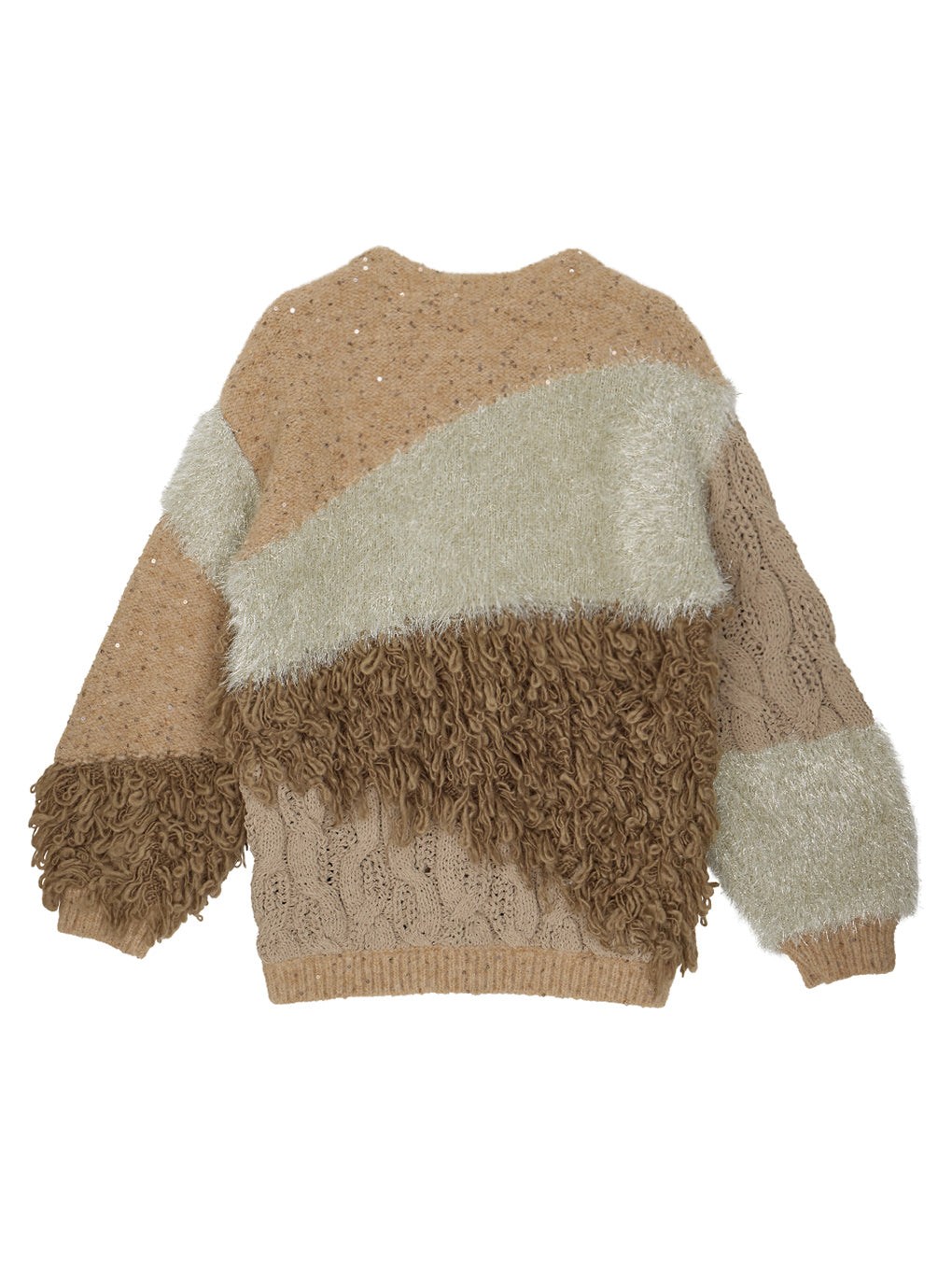 UND MIX YARN PATCHWORK KNIT CARDIGAN