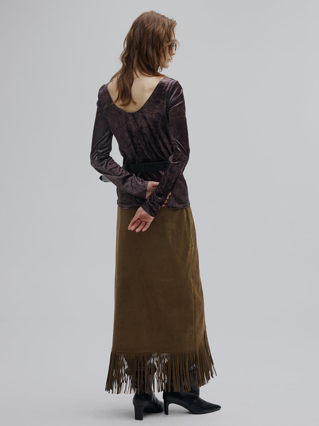 SUEDE FRINGE WRAP SKIRT