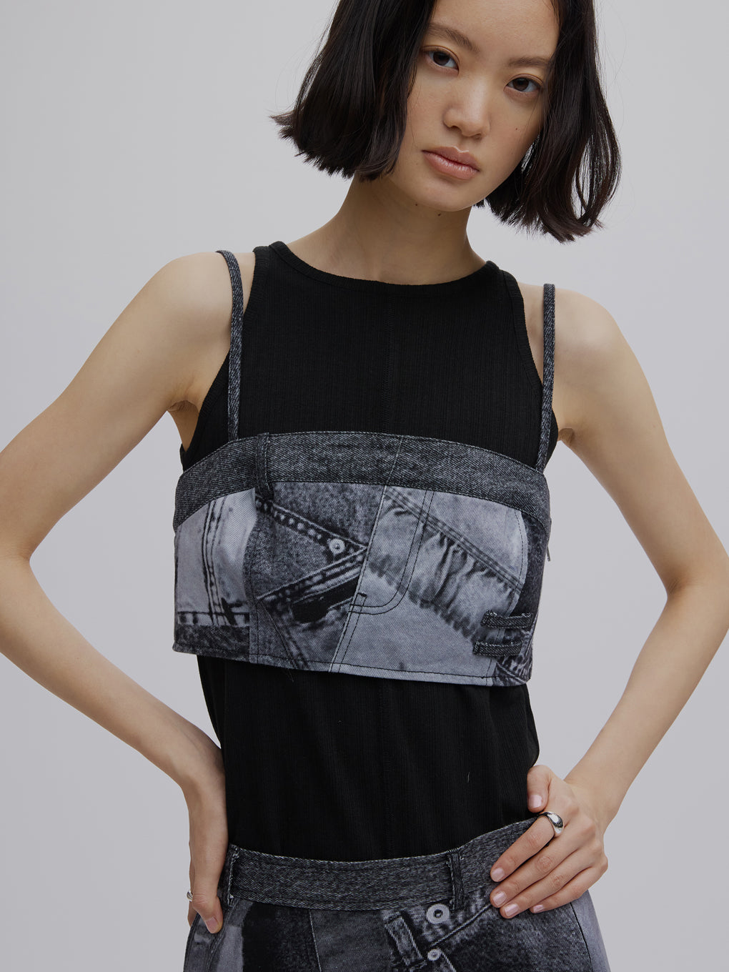 DENIM PATCHWORK PRINT BUSTIER