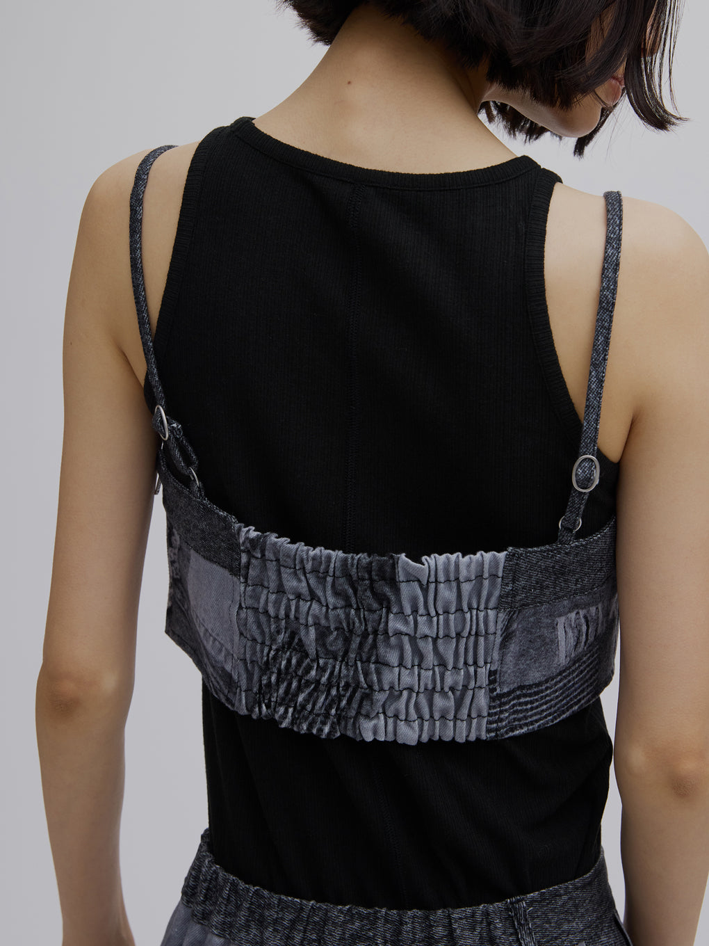 DENIM PATCHWORK PRINT BUSTIER