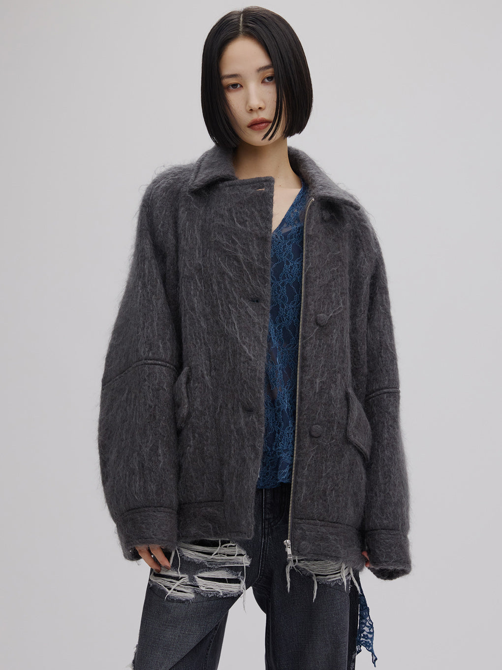 UND MOHAIR SHAGGY FLIGHT JACKET