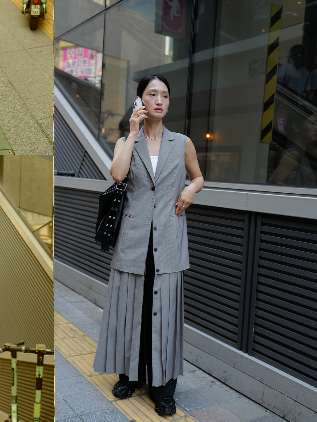 PLEATED SKIRT DOCKING SUIT DRESS