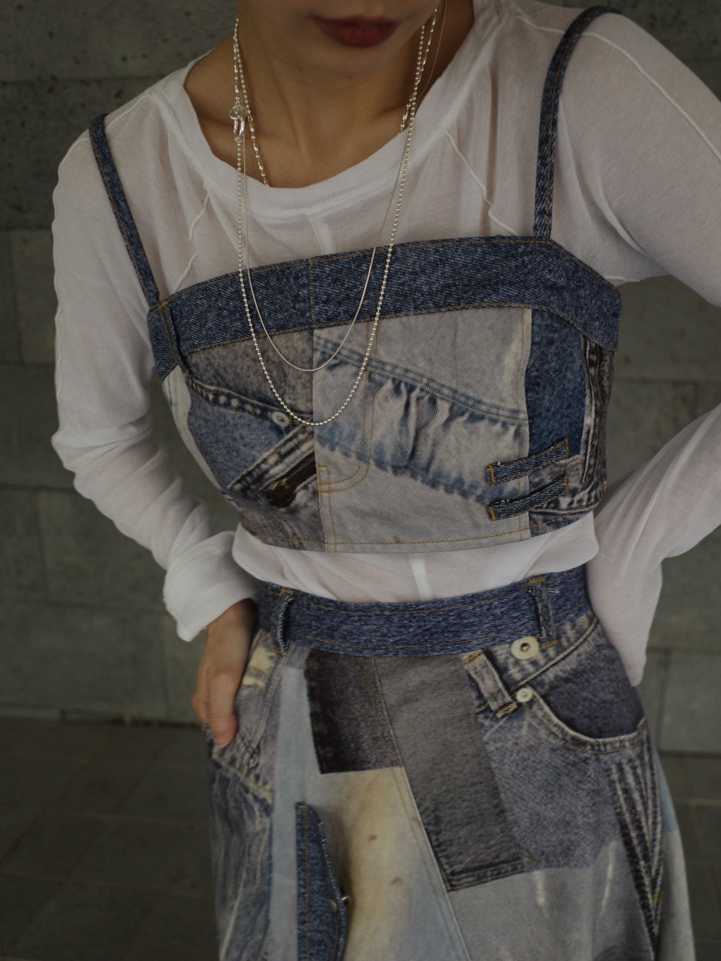 DENIM PATCHWORK PRINT BUSTIER