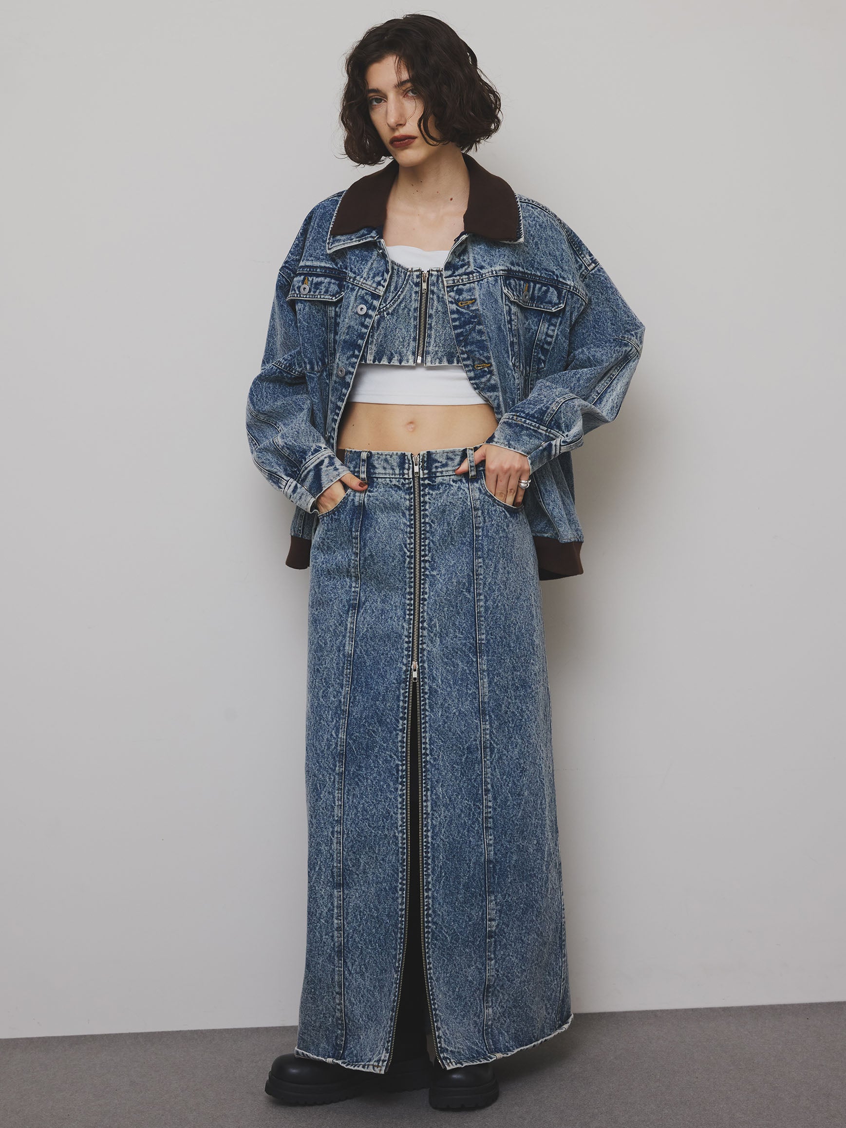 RIB MIX DENIM BUSTIER