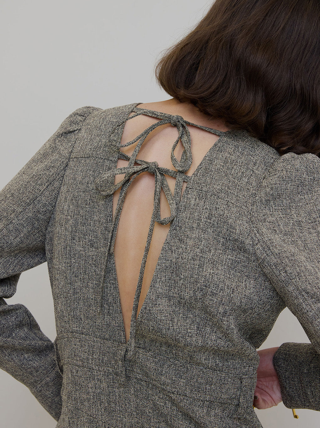 ADORABLE BACK RIBBON TWEED DRESS