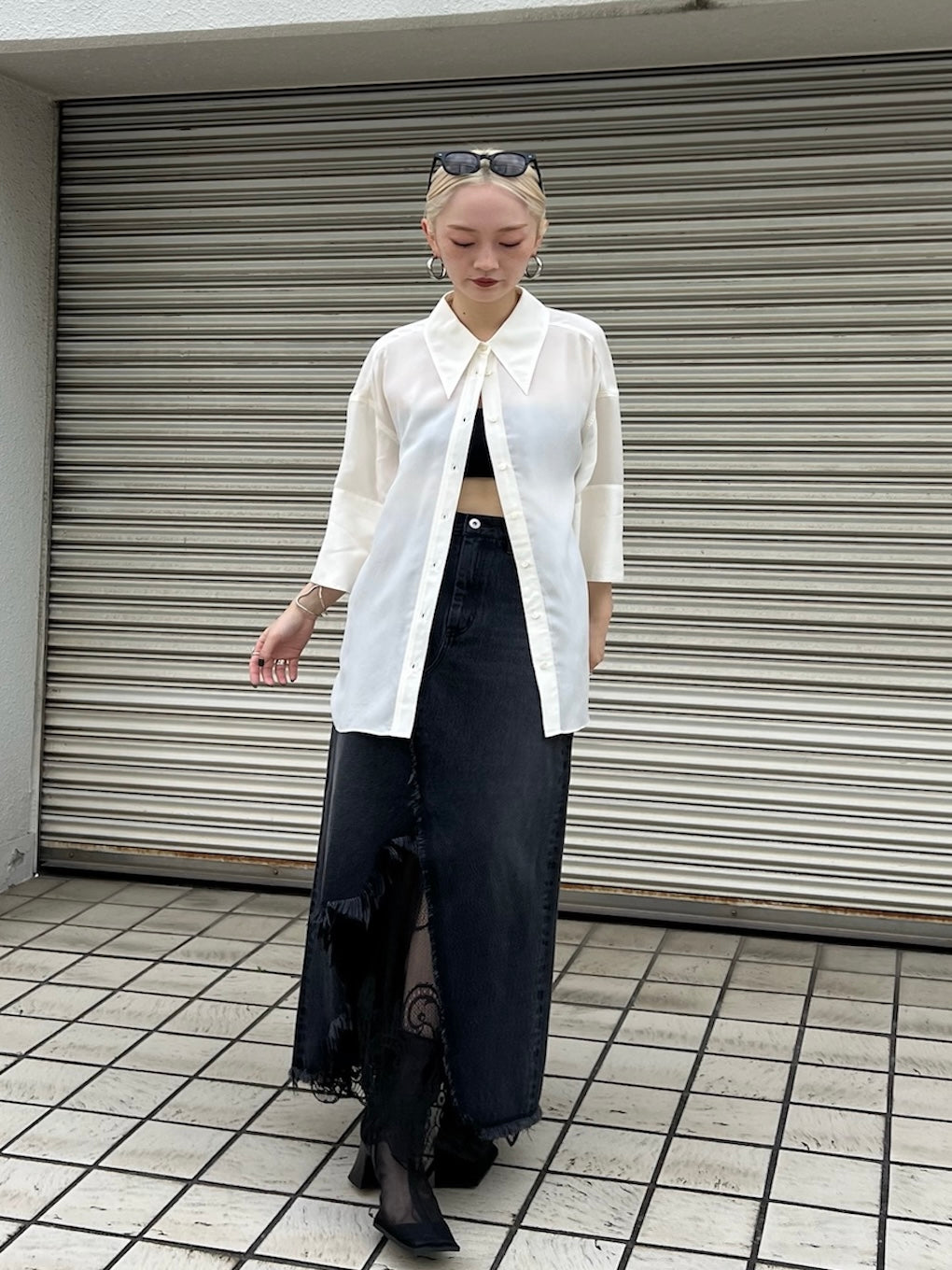 REMAKE LIKE DENIM LACE LAYERED SKIRT
