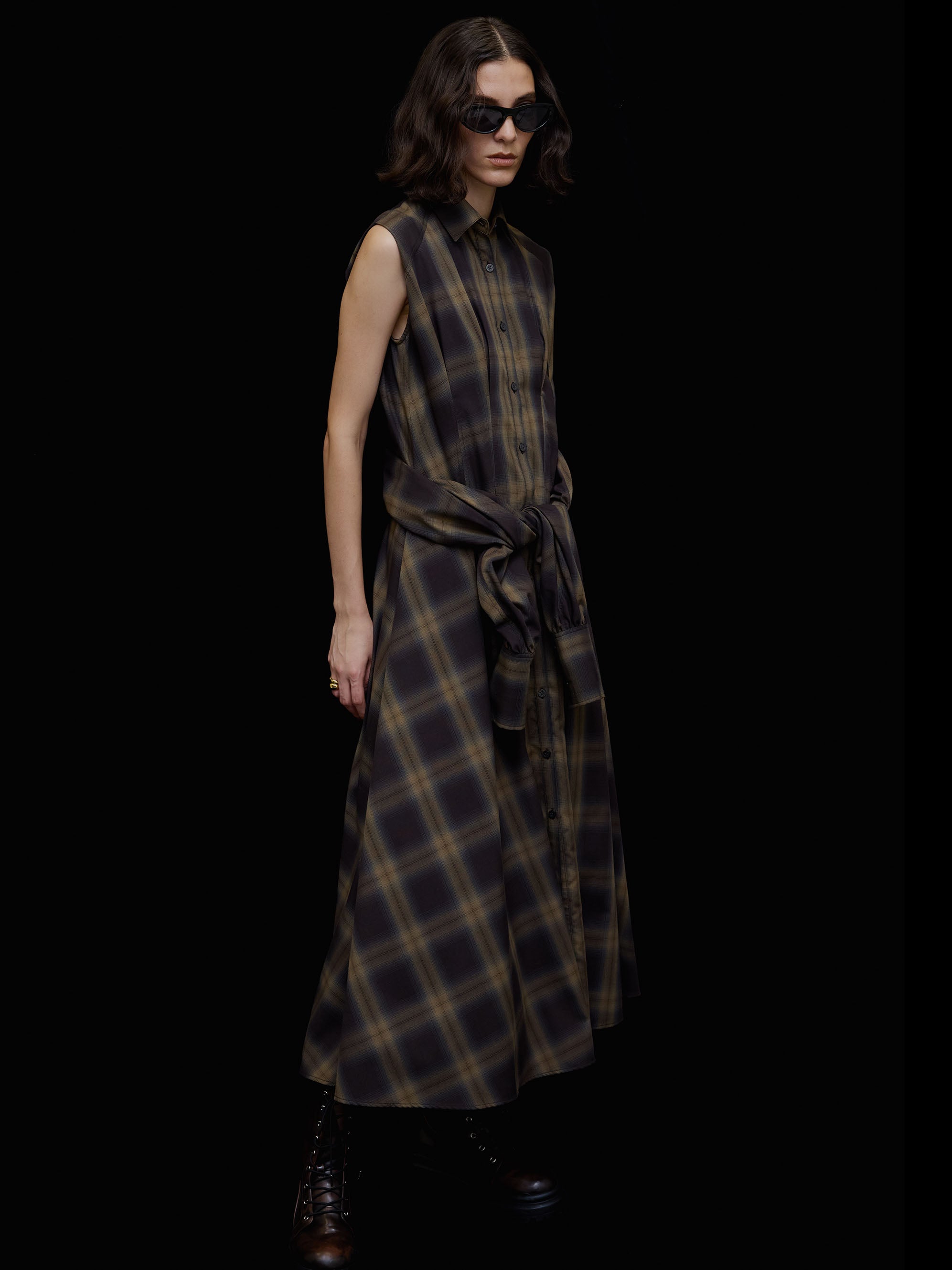 3WAY OMBRE CHECK FLARE DRESS
