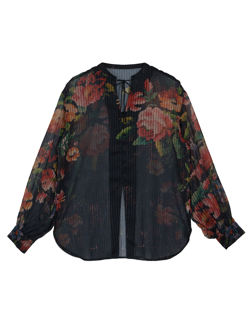 JACQUARD FLOWER PATTERN SHEER BLOUSE