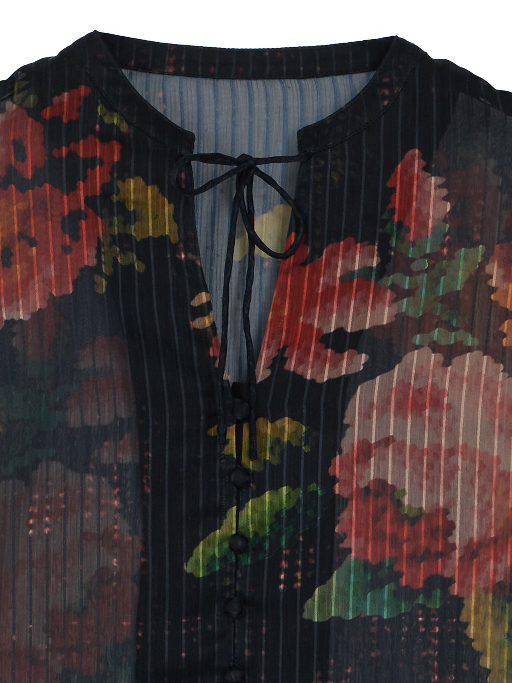 JACQUARD FLOWER PATTERN SHEER BLOUSE