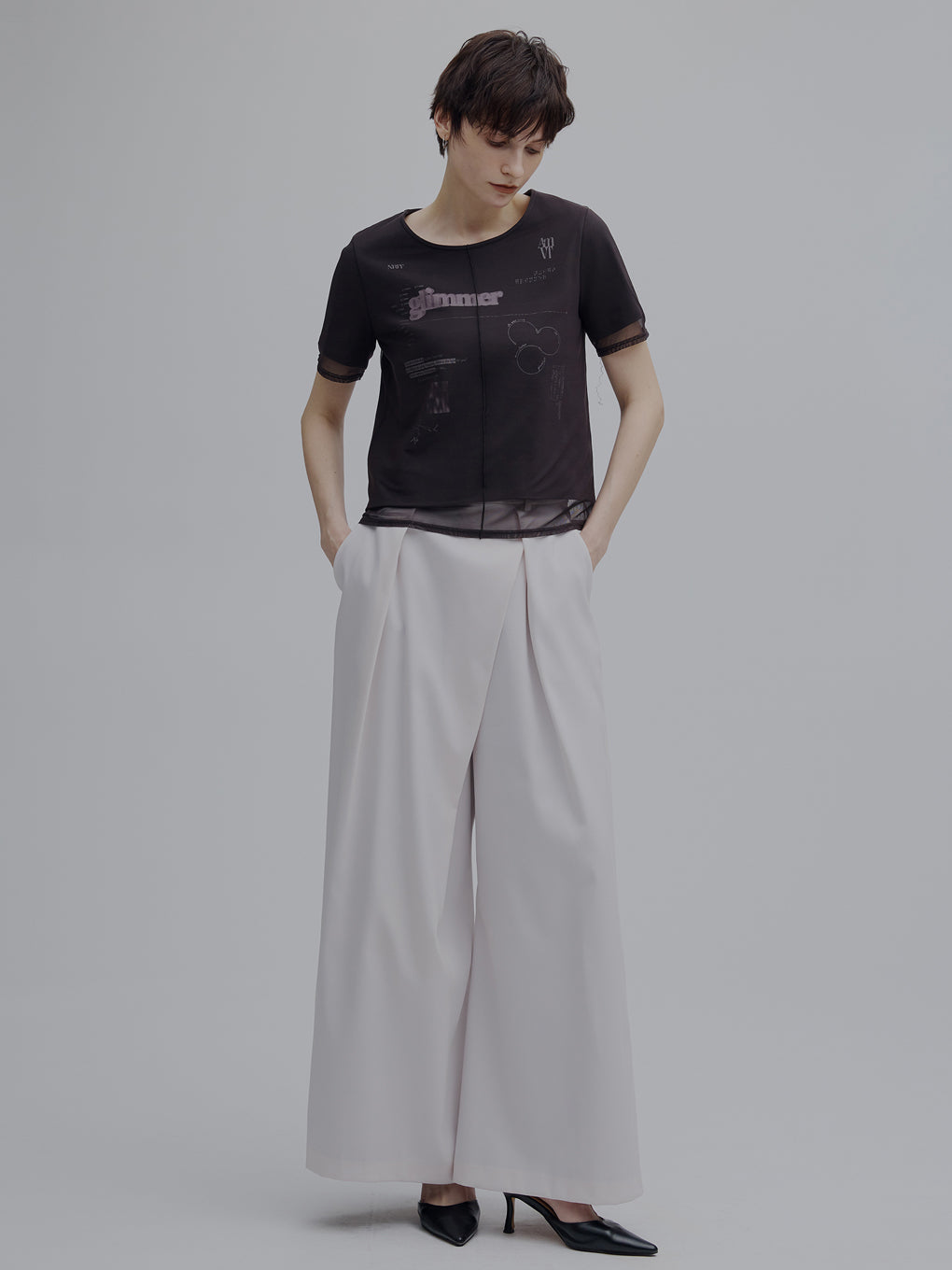 SHEER LAYERED GLIMMER GRAPHIC TEE
